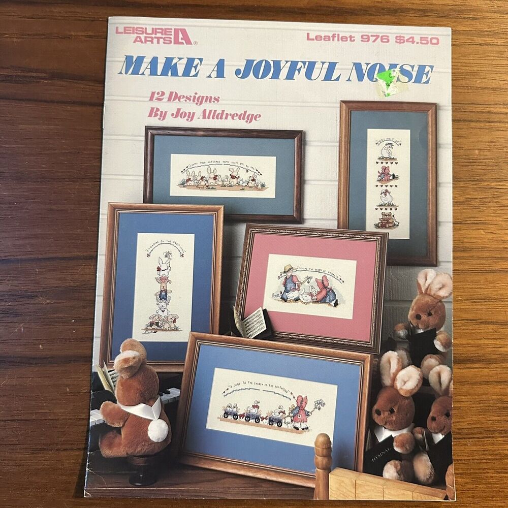 Vintage 1990 Make A Joyful Noise Leaflet 976 Cross Stitch 12 Designs Bunny Girl